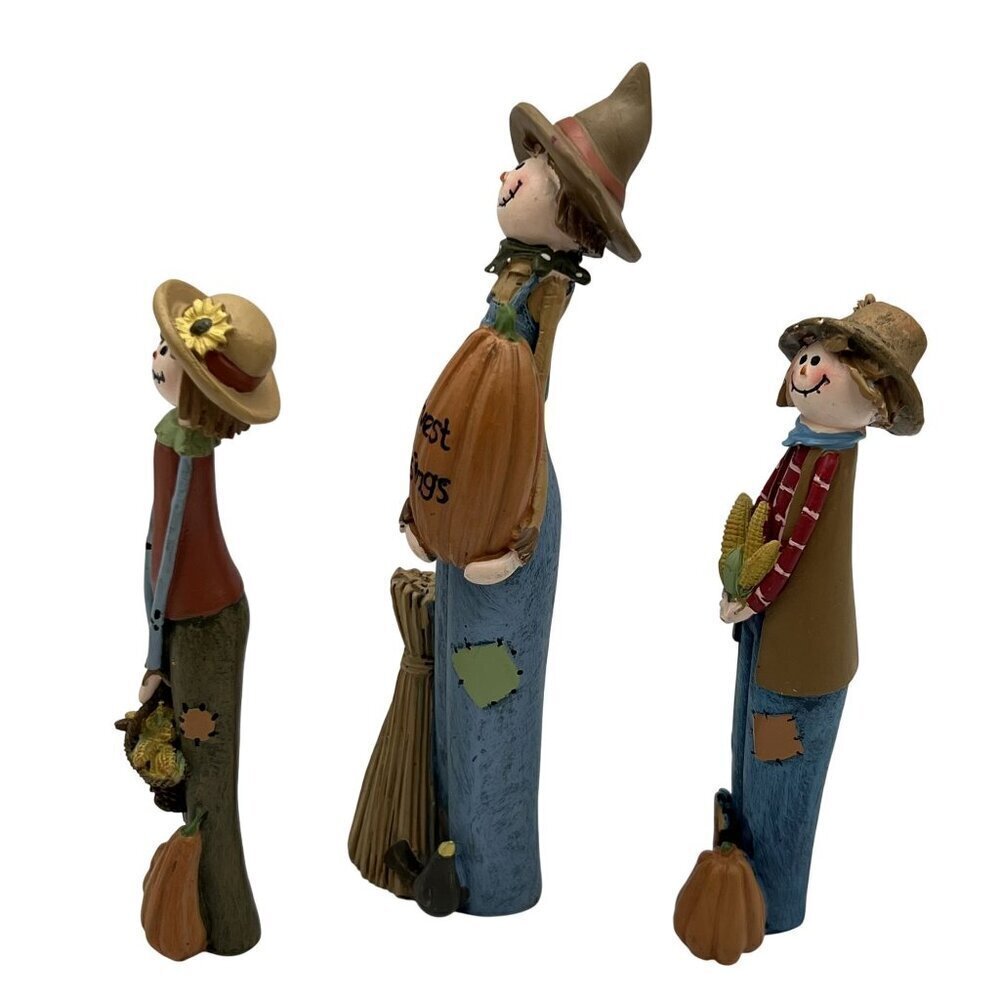 Harvest Blessings RARE Vintage Scarecrow Pencil Figurine Set Folk Art Fall Decor - Picture 4 of 15